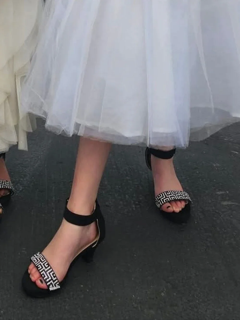 Link Girls Black Heels with Silver Crystals